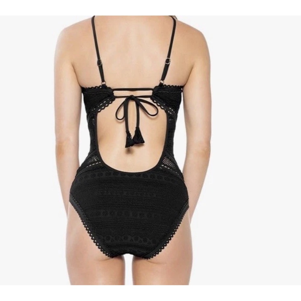 BECCA Black Mesh Lace One-Piece Swimsuit - Picture 2 of 5